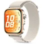 Tech‑Protect starlight nailono dirželis Huawei Watch Fit 3/4/4 Pro/5/5 Pro, kvėpuojantis tekstilinis diržas su greitu atlaisvinimu, rodomas ant išmaniojo laikrodžio su oranžiniu gradientiniu ekranu.