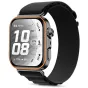 Tech-Protect juodas nailono apyrankė Huawei Watch Fit serijai, rodoma ant išmaniojo laikrodžio su oranžiniu rėmeliu.