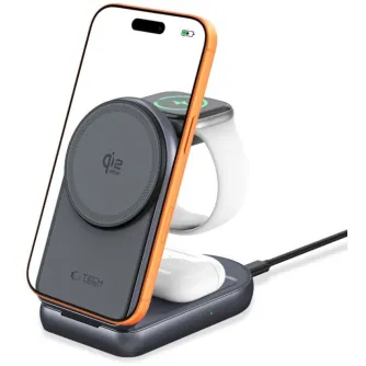 Tech‑Protect A53 3‑in‑1 sulankstomas belaidis įkroviklis pilkos spalvos, MagSafe suderinamas išmanusis telefonas oranžiniame dėkle, Apple Watch ir AirPods dėklas įkraunami vienu metu iki 25 W Tech‑Protect A53 3‑in‑1 sulankstomas belaidis įkroviklis pilkos spalvos, MagSafe suderinamas išmanusis telefonas oranžiniame dėkle, Apple Watch ir AirPods dėklas įkraunami vienu metu iki 25 W