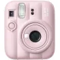 Candy pink Fujifilm Instax Mini 13 instant camera priekinis vaizdas, su 60 mm objektyvu, įmontuota blykste, laikmačiu ir instax mini 13 ženklu, paruoštas 62×46 mm instant prints.