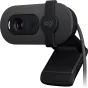 Juoda Logitech Brio 100 webkamera su 1080p indikatoriumi, privatumo uždanga ir integruotu mikrofonu, pritvirtinta prie klipo