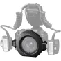 Canon Macrolite AD-M1 adapterių rinkinys Macro Twin Lite šviesai, sumontuotas ant Canon EOS R6 Mark III kameros su šoninėmis ir viršutinėmis šviesomis, pabrėžiantis suderinamumą su RF 24mm, 50mm ir 85mm objektyvais