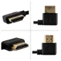 MITOYA 50 cm kampinis spiralinis HDMI kabelis su kairiuoju ir dešiniuoju auksiniu HDMI jungtimi, juodu korpusu su 8K žymėjimu, pateiktas keturiais artimais vaizdais, akcentuojančiais kampinį dizainą ir tvirtą PVC apvalkalą