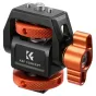K&F Concept MS‑42 monitor mount orange-black, kompakti aerospace-aliuminio laikiklis su 360° sukimu, 180° pasvirimu ir 3 kg apkrova, su knurlotais oranžiniais reguliavimo mygtukais ir šoniniu svirtele.