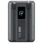 Newell MS-10000 Pro 10 000 mAh MagSafe power bank pilkos su integruotais USB‑C ir Lightning kabeliais bei ekranu, rodančiu 74% įkrovimą.