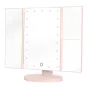 Humanas HS-ML04 rožinis tri-fold makiažo veidrodis su LED apšvietimu, reguliuojamu ryškumu ir dviem didesniais didinamais veidrodžiais, nešiojamas su USB-C