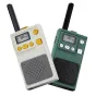 Redleaf W1A dviejų PMR446 radijo ryšio įrenginių rinkinys, baltos ir žalios spalvos modeliai su juodomis teleskopinėmis antenomis, LCD ekranais, rodančiais kanalą 88, spalvotais funkcijų mygtukais, integruotais garsiakalbiais, k