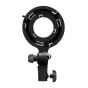 Newell Bowens Mini Bowens FM montažinis adapteris, juodas apvalios konstrukcijos su 16 mm tvirtinimu, greitas montavimas be įrankių, suderinamas su Zora 90 RGB/WB šviestuvais ir Bowens modifikatoriais.