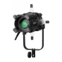 Yongnuo SPL100 Spotlight, šviesos modificatorius su Bowens montu, juodas korpusas, priekinė lęšis su žaliais atspindžiais, pritvirtintos barn doors, U formos rankena ir įtraukti priedai, tokie kaip gobo filtro laikiklis ir trans