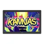 Huion Kamvas 22 Gen 3 21,5‑colių grafinis planšetinis kompiuteris su frontaliu vaizdu, ekrane ryškus komiksų stiliaus vaizdas su dideliu geltonu užrašu "KAMNAS" ir spalvingais spinduliais, prekės ženklas "HLION" apatinėje rėmo d