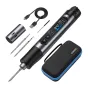FNIRSI HS-03 Plus bevielis lituoklis su USB‑C įkrovimu, keičiama 2600 mAh baterija, skaitmeniniu ekranu ir ergonomiška rankena, rodomas su papildomais antgaliais, atsuktuvu, USB kabeliu ir užtrauktuku uždaromu dėklu