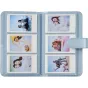 Mėlyna Fujifilm Instax Mini fotoalbomą atviritą, su sintetiniu kvapai kovriru, kurose rodomos šiosje į šiuos 36 puslapis ir šiuos instant foto.