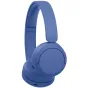 Mėlybaltasis Sony WH‑CH530 beveikslės galvų slėnas, su plėtra galvų pampė, lėšų skrydžiu, USB‑C įkrovimo įėjimą ir mygtukų mygtukus zemės.