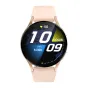 Auksoji Colmi i28 Ultra smartwatch su pinku silikonu įranga, pirmsiai vaizdas su AMOLED ekranu, rodantis pulzininką 102, 16358 žingsnių ir valandą 10:09
