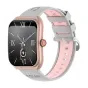 Colmi P86 rozų aušros smartwatch su rozų‑žaliava silikono įtuklu, rotaiavimo kryžiaus ir juosčiujujujuju AMOLED ekranu su romėnų skaitmenėmis ir sveikinimų ikonaemis