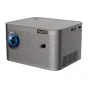 Grižas Magcubic HY350 pieclapinis projektorius su didžiu frontine lente, perforavimų žemėlapis, pabaigos HDMI/USB mygtukus ir ventilacijos šėles, akcentuojantis kompaktičų dizainą ir prisambūrio galimybės.