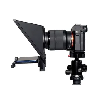 FEELWORLD TP2A 8‑duočių foldable teleprompter su beamsplitteriu, įjungtas į DSLR objektīvą, slimfona įsikūrę į magnetinį įkroviklą, į stativą galvą