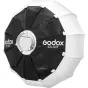 Godox CS-50T 50 cm lantanų softboxas su Bowens S įkeltaju, juosčiuoju vidiniu ir baltu išoriniu, suteikiamas 270° šviesų atsiradymą video ir live streaming'e.