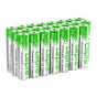 24 LEPRO AAA alkalini baterijos, 1,5 V 1200 mAh, susideduose eilėse, su žalia ir baltu LEPRO marke ir kapasiteto informacijomis.