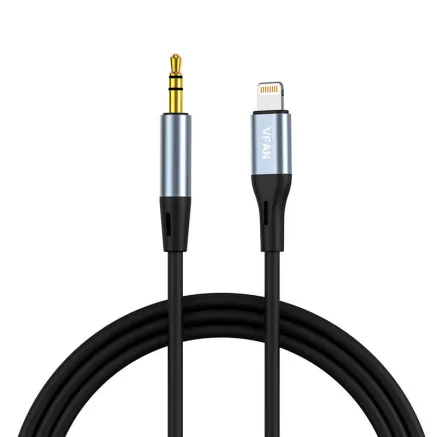 Vipfan MOQ 5 Cable VFAN L05 Lightning to mini jack 3.5mm AUX, 1m (gray)