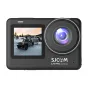 SJCAM SJ10 Pro Dual Screen akcijos kameras (juosčiai), su 2,33‑duočių pusės ekranu, kas rodo sniegas Jeepį, 4K/60fps video, 12 MP nuotraukos, 6‑axis stabilizuojimas, vandensipenetruojama krepšelis.