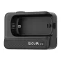Juosios SJCAM S10 akcijos kameros pėrciena skelbė su atidarytu batarių kompartem, žalia kontaktai ir šekėlis, kompaktiškas 64 GB dizainas.