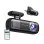 RETDIGER F9 duokėnų dash cam su 4K frontu ir 1080p rearų įrašų, dviejomis Wi‑Fi žinys, GPS ir parkavimo monitoriuoju, su priekšine įjausčiuje, atskirta rearinė kameros dalimi ir slimtam su Redtiger Cam programinėmis įranga.