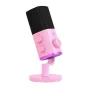 Pink Fifine AM9 dinaminis kardiogais mikrofonas su USB‑C ir XLR, žaidimas/skaitant balansas valdymas, vienbūtasis gaisvo samazinājimas, naujienų aptikimas per naujienos ir 11 RGB žvalčių režimai, parodotas ant pėso stando.