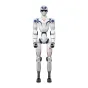 Unitree R1 Air humanoidinis robotas, Rational Guardian varianta, pilnus kūno frontinis važiuojimas, baltas ir mėlynas designas, stovėjantis, 123 cm augstis, 20 laipsnių dof, '01' merkinys ant rankų, raudona trikampio logotipas a