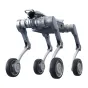 UNITREE A2-W šiek tiek keturėjus ramus robotas su keturiais įtvirtuojančiais kėdėmis, juos balais tilpiais, frontinė kameros ir LiDAR sensoria, aluminiu konstrukcija, duoti 9000 mAh baterijų kapinės, dirgus industru laukų darbą 