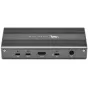 OWC USB4 6‑portų hubas zada, rodantis du USB4, du USB‑C, HDMI 2.1, 81 W įkrovimo ir 20 V DC įėjimo kontakti į šiek tiek melnų aliuminiu laukeliu su ribuotu juosčiu ir OWC logotipiu.