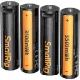 Keturi SmallRig AA įkrovljivi litiumas baterijos su USB‑C, 3500 mWh, 2100 mAh, rožintas frontalygi, melnis kovras su oranžiu etiketė