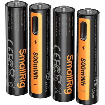 SmallRig 5769 Rechargeable Lithium Battery AAA (470mAh) with USB-C (4pcs)