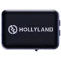 Hollyland Lark M3 Combo 4TX & 2RX bežaidinių mikrofonų sistemų parodėta no kėlimo laukėlį, kur į priekšną pusę išskyrta logotipas ir pavadinimas.