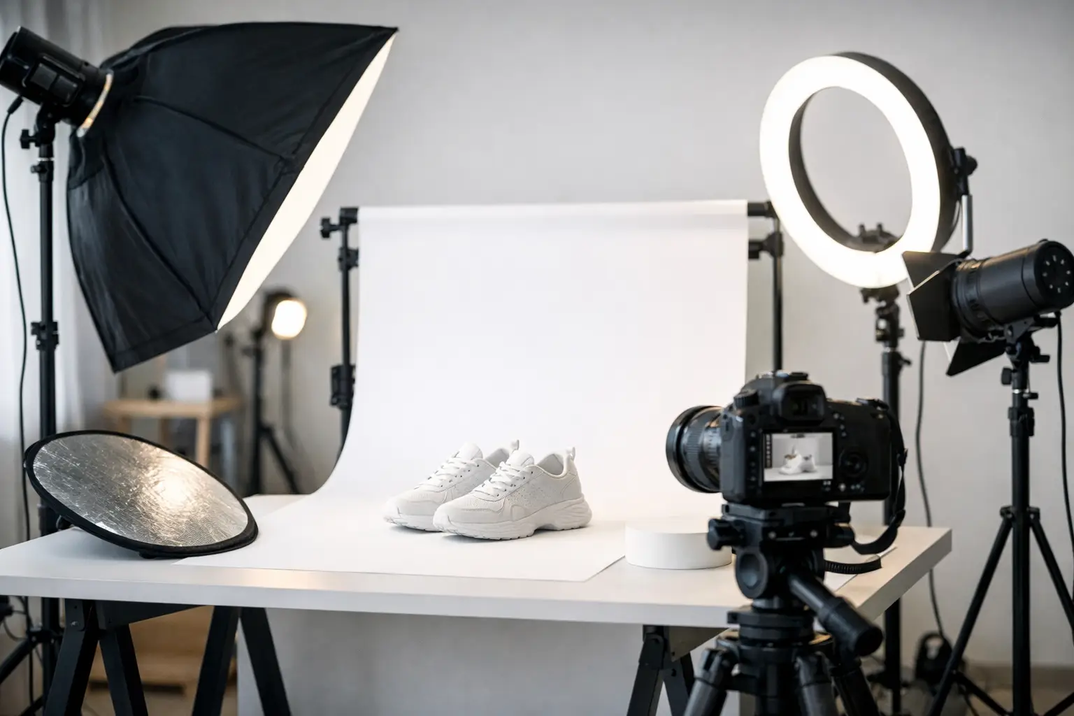 Produktų foto studijos įrangos pavyzdys